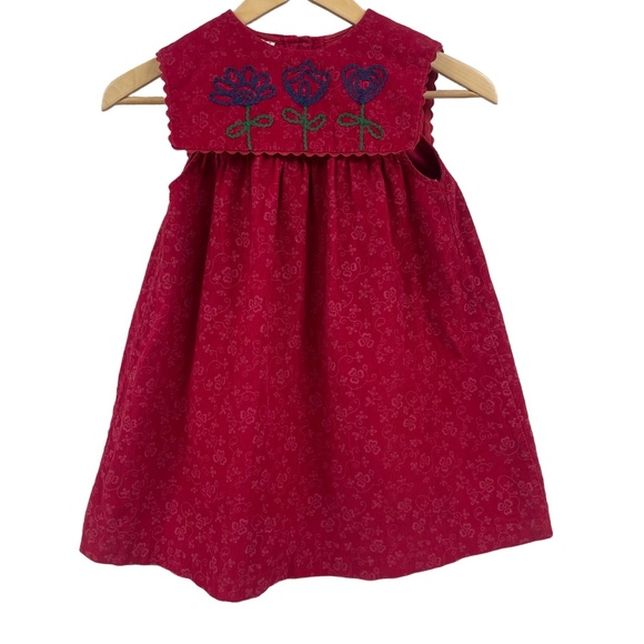 Samara Vintage Red Corduroy Smock Embroidered Sleeveless Sundress Girls 6 - Picture 1 of 8